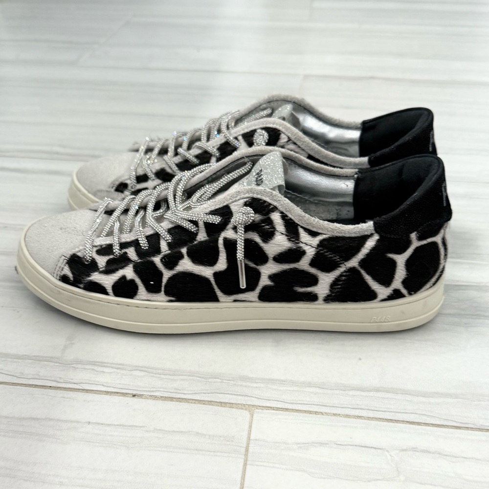 P448 Animal Print Fur Lined Tennis Shoes with Rhinestone Laces - Picture 6 of 13